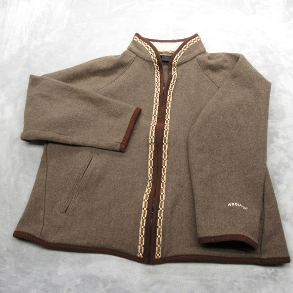 Woolrich Wool Jacket Women XL Brown Aztec Southwestern Trim FullZip READ VTG - Picture 2 of 13